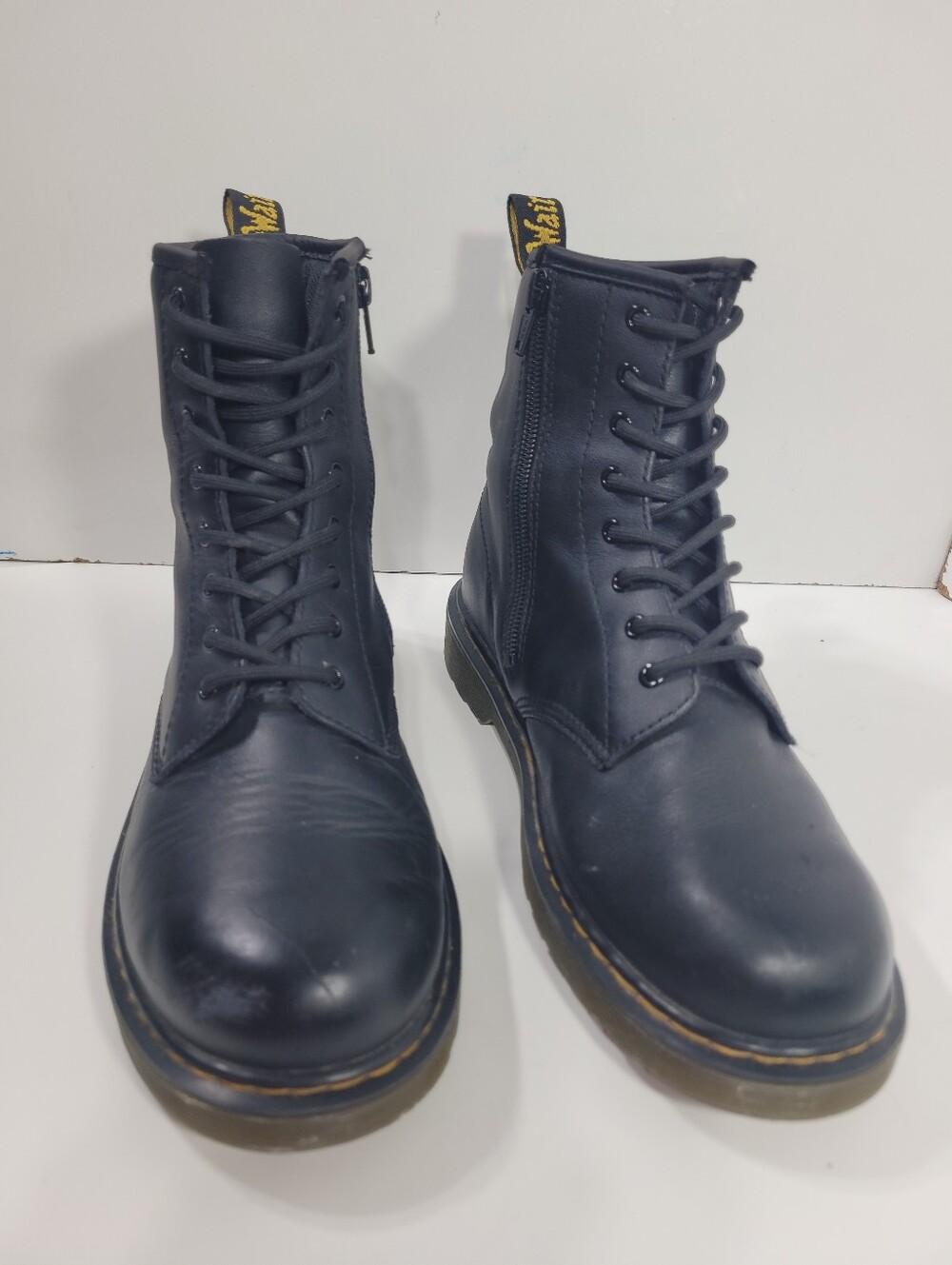 Dr Martens 1460 Y Black Leather Combat Boots Side Zip Youth 5 Unisex Women Sz 6